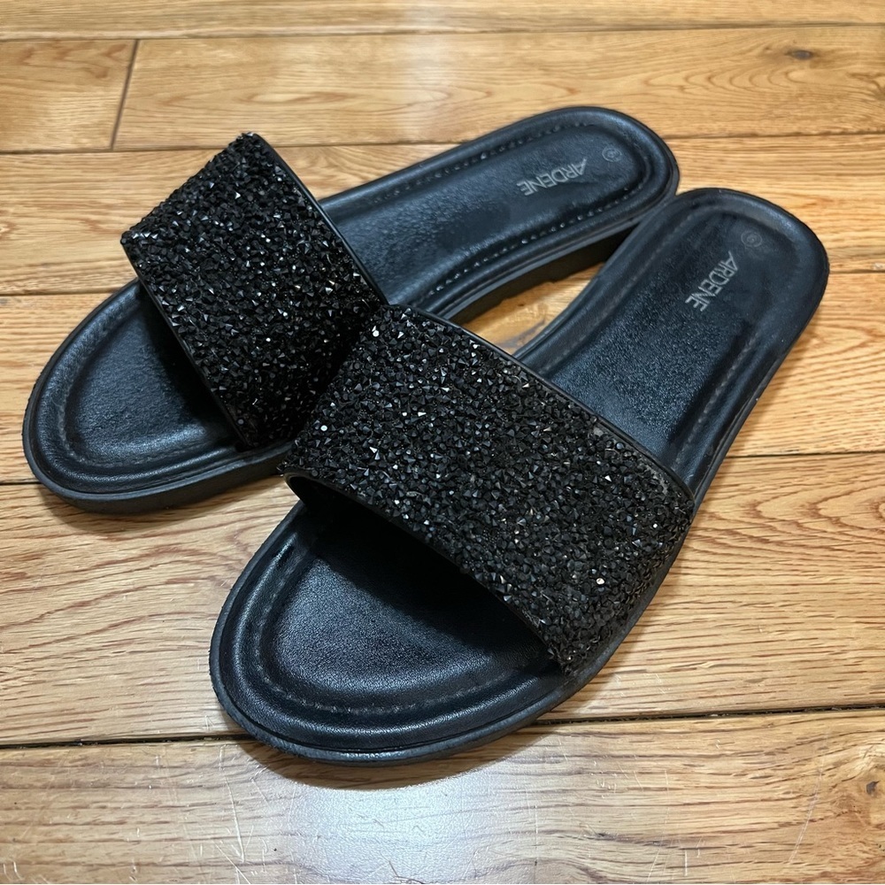 Ardene Black Glitter Slides, Size 9 - Picture 3 of 5